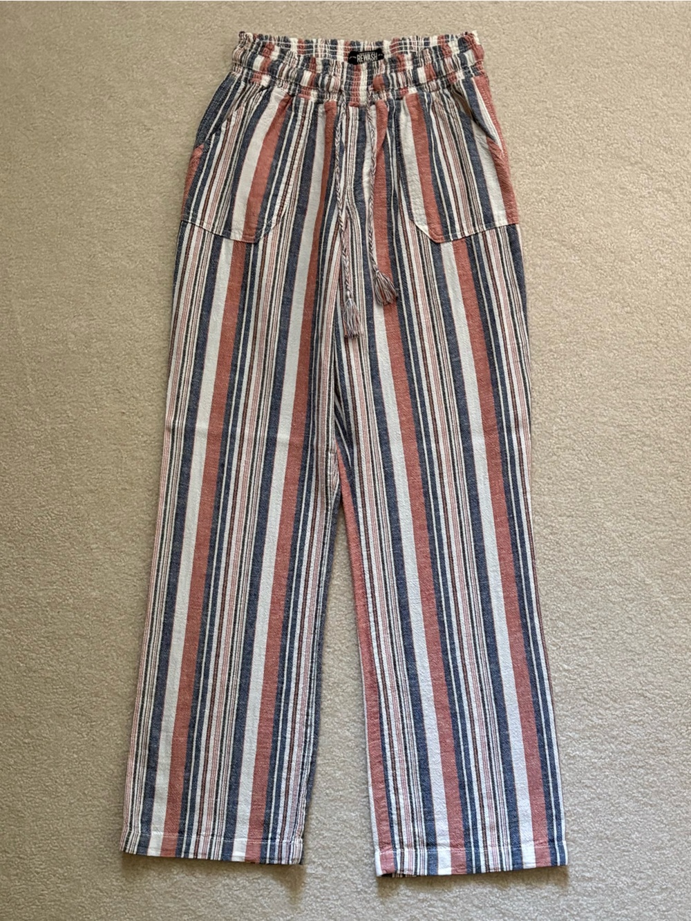 Rewash Women’s Striped Linen Blend Pants. Size Medium.